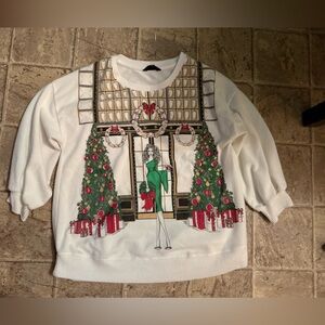 Love, Lacy White Sweater with Festive Design